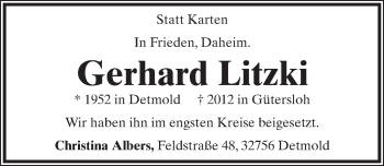 Anzeige  Gerhard Litzki  Lippische Landes-Zeitung