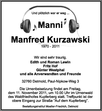 Anzeige  Manfred Kurzawski  Lippische Landes-Zeitung