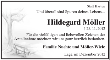 Anzeige  Hildegard Möller  Lippische Landes-Zeitung