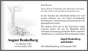 Anzeige  August Benkelberg  Lippische Landes-Zeitung