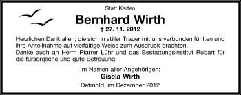 Anzeige  Bernhard Wirth  Lippische Landes-Zeitung
