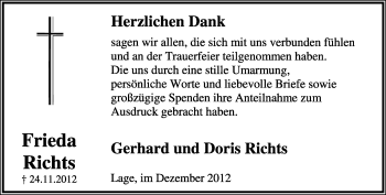 Anzeige  Frieda Richts  Lippische Landes-Zeitung