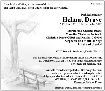 Anzeige  Helmut Drave  Lippische Landes-Zeitung