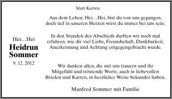 Anzeige  Heidrun Sommer  Lippische Landes-Zeitung