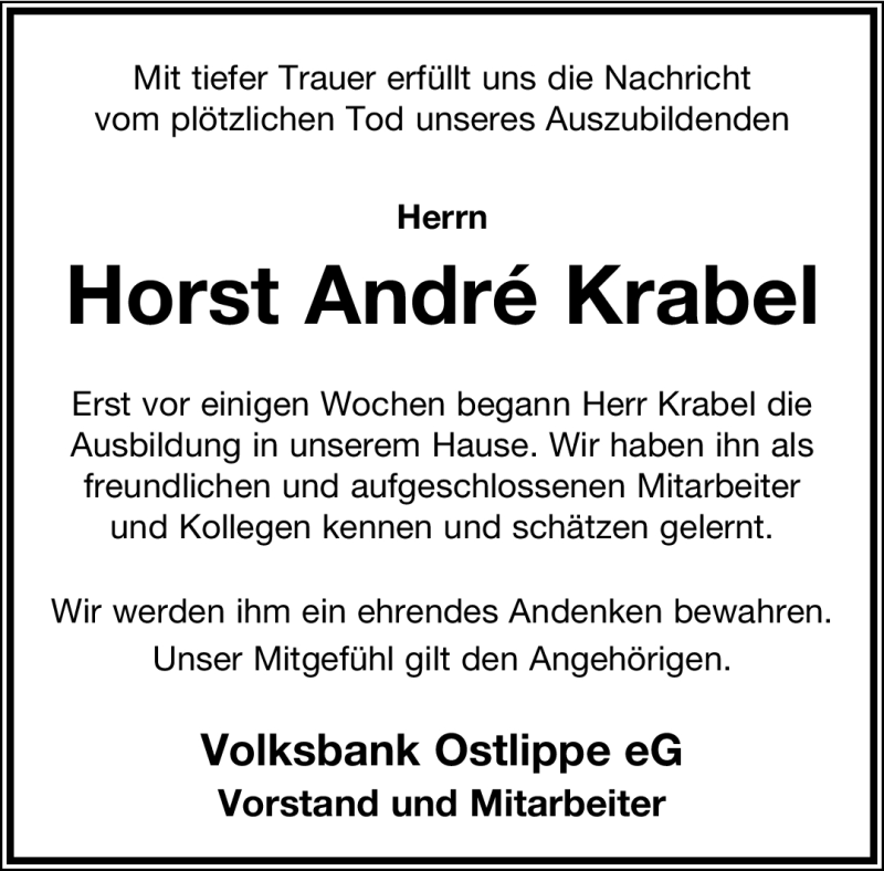  Traueranzeige für Horst André Krabel vom 08.11.2011 aus Lippische Landes-Zeitung