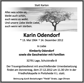 Anzeige  Karin Odendorf  Lippische Landes-Zeitung