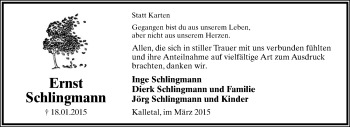 Anzeige  Ernst Schlingmann  Lippische Landes-Zeitung