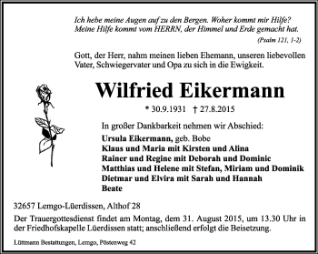 Anzeige  Wilfried Eikermann  Lippische Landes-Zeitung