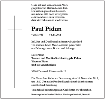 Anzeige  Paul Pidun  Lippische Landes-Zeitung