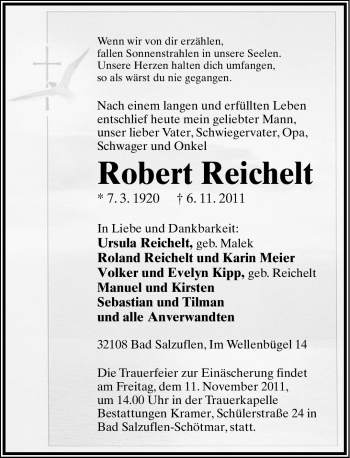 Anzeige  Robert Reichelt  Lippische Landes-Zeitung