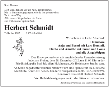 Anzeige  Herbert Schmidt  Lippische Landes-Zeitung