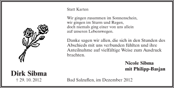 Anzeige  Dirk Sibma  Lippische Landes-Zeitung