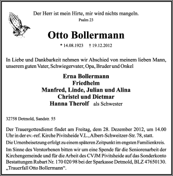 Anzeige  Otto Bollermann  Lippische Landes-Zeitung