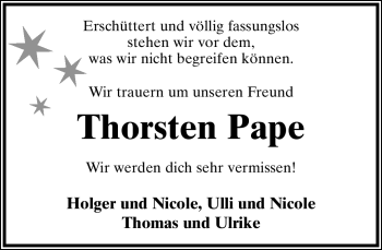 Anzeige  Thorsten Pape  Lippische Landes-Zeitung