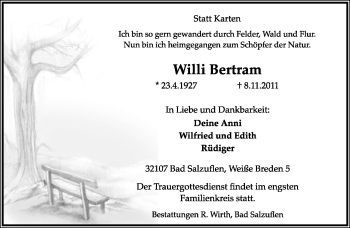 Anzeige  Willi Bertram  Lippische Landes-Zeitung