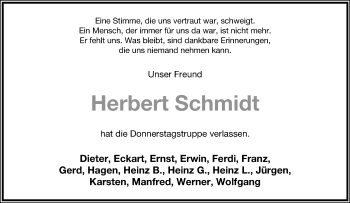 Anzeige  Herbert Schmidt  Lippische Landes-Zeitung