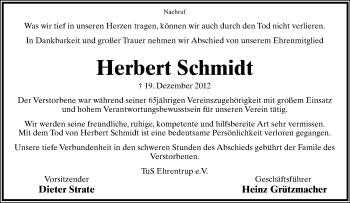 Anzeige  Herbert Schmidt  Lippische Landes-Zeitung