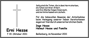 Anzeige  Erni Hesse  Lippische Landes-Zeitung