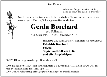 Anzeige  Gerda Borchard  Lippische Landes-Zeitung