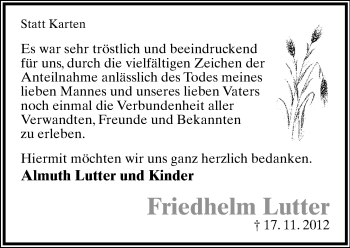 Anzeige  Friedhelm Lutter  Lippische Landes-Zeitung