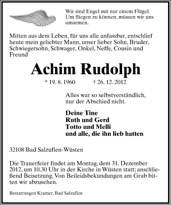 Anzeige  Achim Rudolph  Lippische Landes-Zeitung