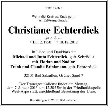 Anzeige  Christiane Echterdiek  Lippische Landes-Zeitung