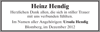 Anzeige  Heinz Hendig  Lippische Landes-Zeitung