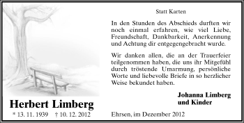 Anzeige  Herbert Limberg  Lippische Landes-Zeitung