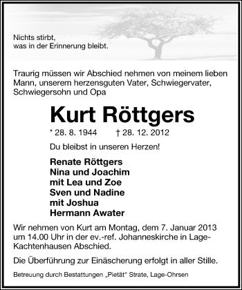 Anzeige  Kurt Röttgers  Lippische Landes-Zeitung