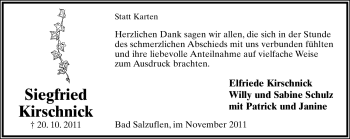 Anzeige  Siegfried Kirschnick  Lippische Landes-Zeitung