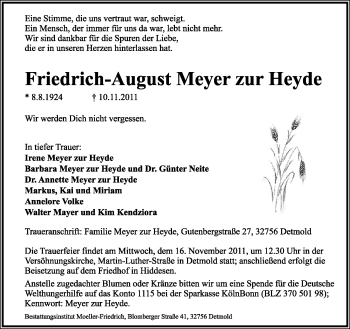 Anzeige  Friedrich-August Meyer zur Heyde  Lippische Landes-Zeitung