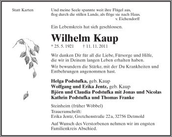 Anzeige  Wilhelm Kaup  Lippische Landes-Zeitung
