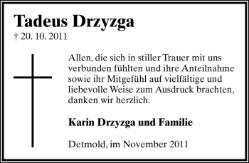 Anzeige  Tadeus Drzyzga  Lippische Landes-Zeitung