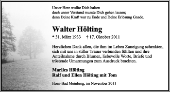 Anzeige  Walter Hölting  Lippische Landes-Zeitung