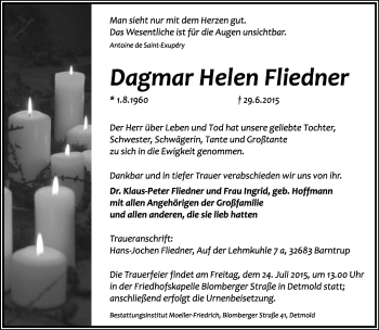 Anzeige  Dagmar Helen Fliedner  Lippische Landes-Zeitung
