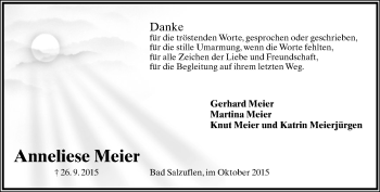 Anzeige  Anneliese Meier  Lippische Landes-Zeitung