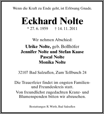 Anzeige  Eckhard Nolte  Lippische Landes-Zeitung