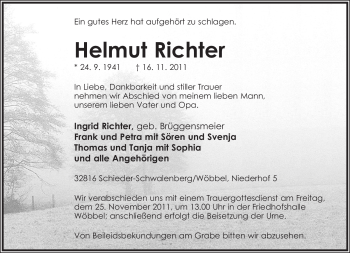 Anzeige  Helmut Richter  Lippische Landes-Zeitung