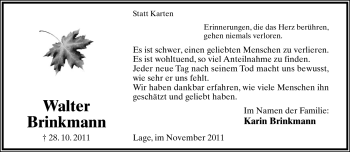 Anzeige  Walter Brinkmann  Lippische Landes-Zeitung