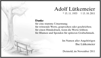 Anzeige  Adolf Lütkemeier  Lippische Landes-Zeitung