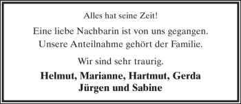 Anzeige  Eine liebe Nachbarin   Lippische Landes-Zeitung