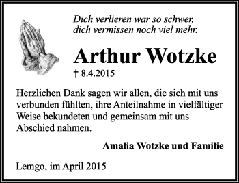 Anzeige  Arthur Wotzke  Lippische Landes-Zeitung