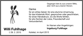 Anzeige  Willi Fuhlhage  Lippische Landes-Zeitung