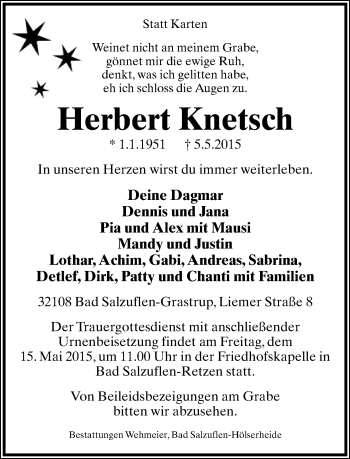 Anzeige  Herbert Knetsch  Lippische Landes-Zeitung