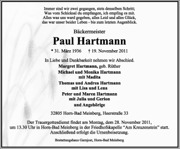 Anzeige  Paul Hartmann  Lippische Landes-Zeitung