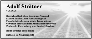 Anzeige  Adolf Strätner  Lippische Landes-Zeitung