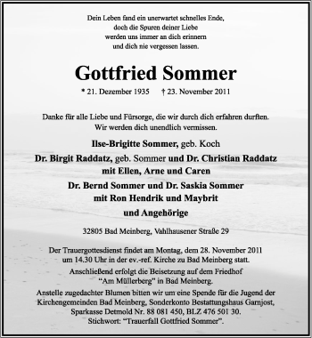 Anzeige  Gottfried Sommer  Lippische Landes-Zeitung