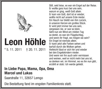 Anzeige  Leon Höhle  Lippische Landes-Zeitung