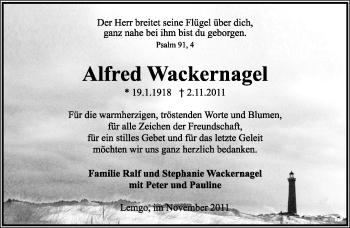 Anzeige  Alfred Wackernagel  Lippische Landes-Zeitung