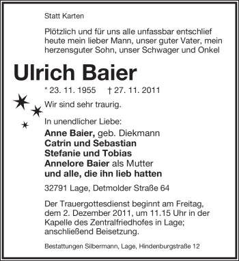 Anzeige  Ulrich Baier  Lippische Landes-Zeitung